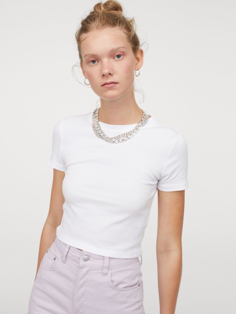 

H&M Women White Rib Top
