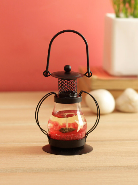 

WISHTANK Black Ocean Candle Lantern Jelly with Iron Leaves Metal Candle Holder