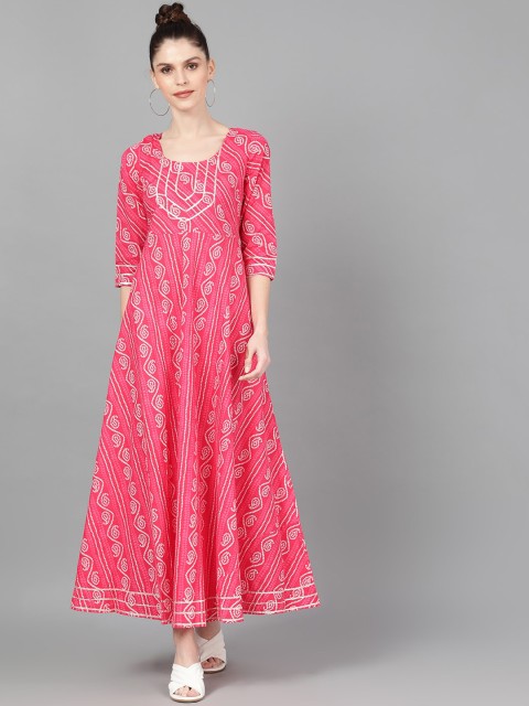 

AKS Women Pink Bandhani Printed Maxi Dress