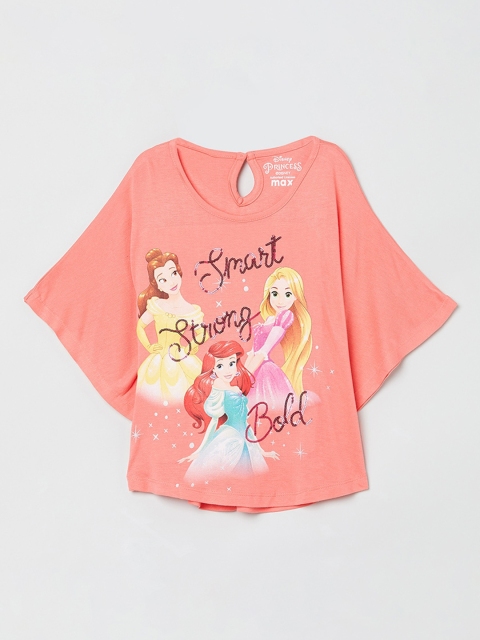 

max Girls Orange Printed A-Line Pure Cotton Top