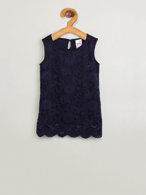 

max Girls Navy Blue Embroidered Top