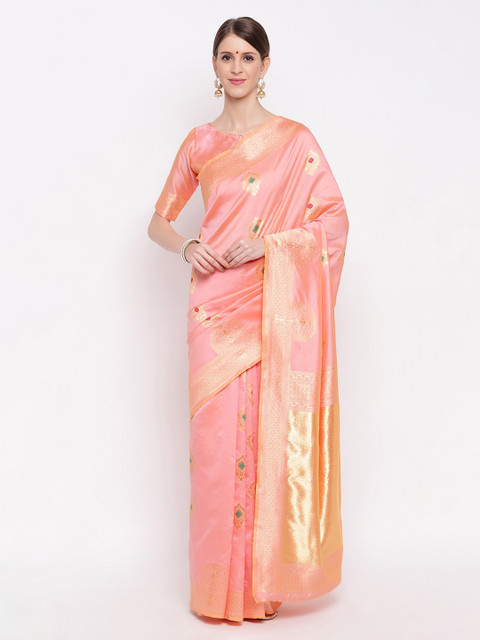

Vbuyz Peach-Coloured Silk Blend Woven Design Banarasi Saree