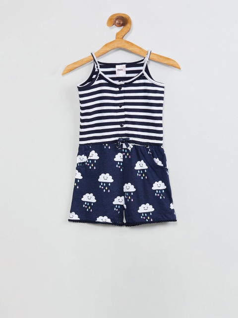 max Infant Girls Navy Blue & White Printed Rompers