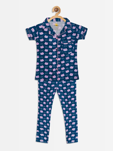 

Punkster Girls Blue Printed Night suit