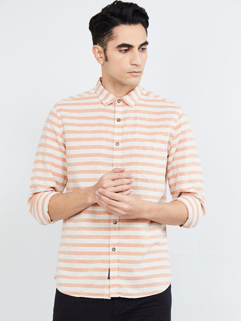 

max Men Orange & White Regular Fit Striped Casual Shirt