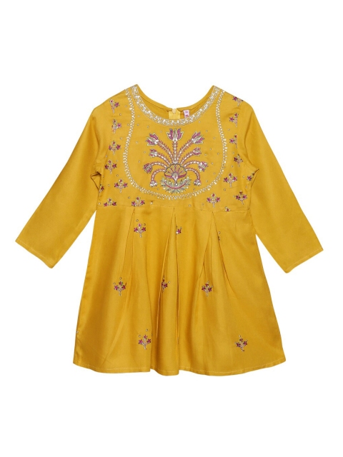 

Ishin DESIGNER STUDIO Girls Mustard Yellow Embroidered Top