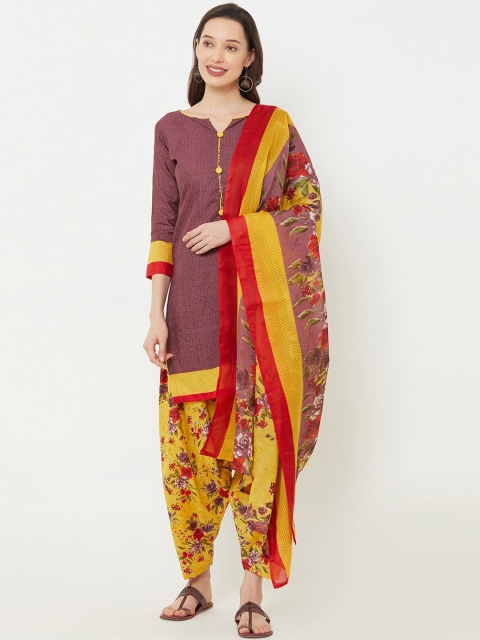 

Satrani Burgundy & Yellow Pure Cotton Unstitched Dress Material