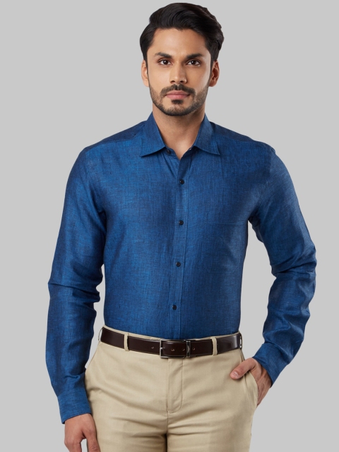 

Raymond Men Teal Blue Regular Fit Solid Linen Formal Shirt