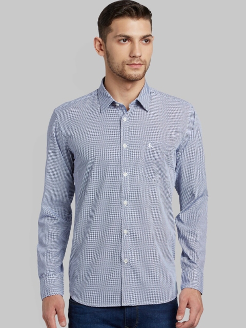 

Parx Men White & Blue Slim Fit Micro Checks Print Casual Shirt