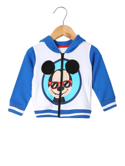 

Colt Boys White & Blue Mickey Mouse Printed Hooded Sweatshirt