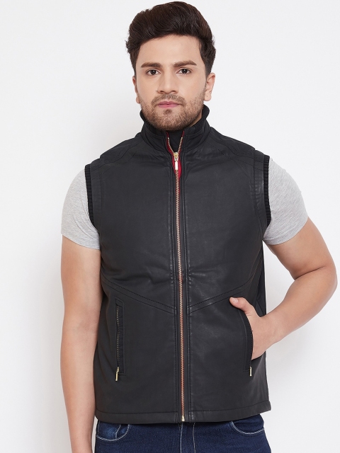 

Spirit Men Black Solid Windcheater Leather Jacket
