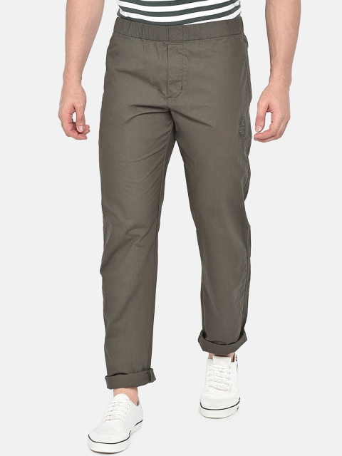 

beevee Men Olive Green Solid Straight-Fit Track Pants