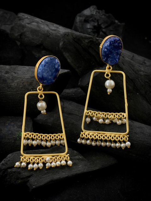

Silvermerc Designs Gold-Toned & Blue Circular Drop Earrings