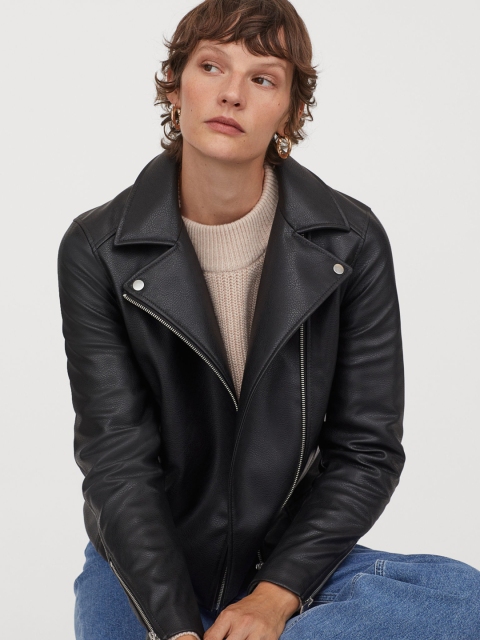 

H&M Women Black Solid Biker Jacket