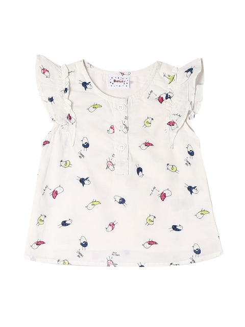 

Donuts Girls Off-White & Yellow Printed A-Line Top