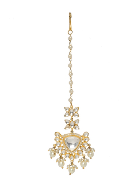 

INDYA Gold-Plated White Kundan-Studded Beaded Maang Tikka