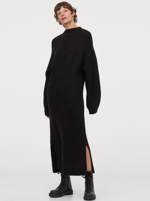 

H&M Women Black Solid Rib Knit Dress