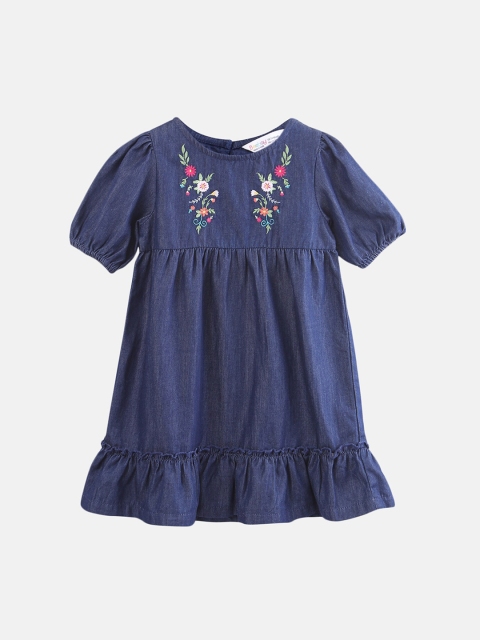 

Beebay Girls Navy Blue Embroidered A-Line Dress