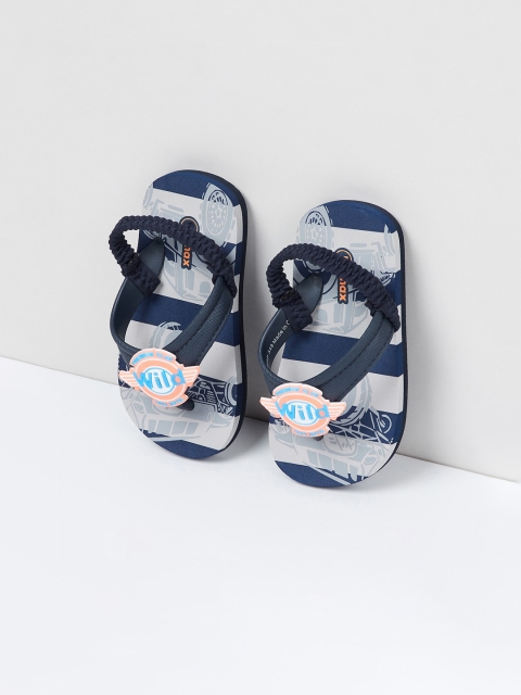 

max Boys Navy Blue & Grey Striped Thong Flip-Flops
