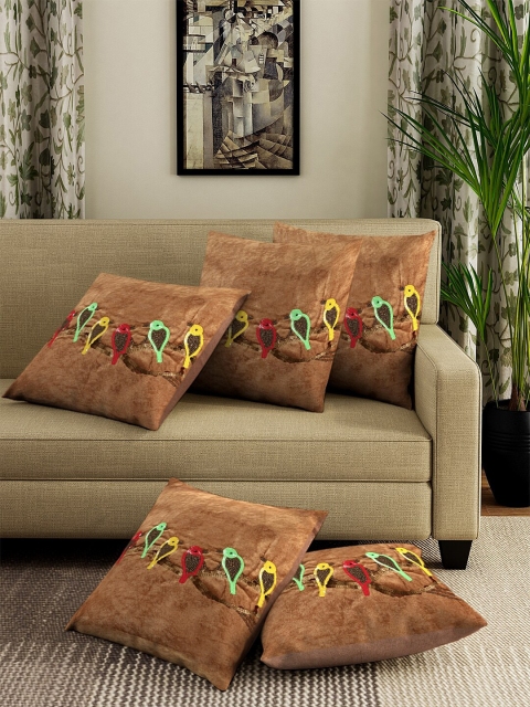 

DREAM WEAVERZ Camel Brown Set of 5 Self Design Square Cushion Covers