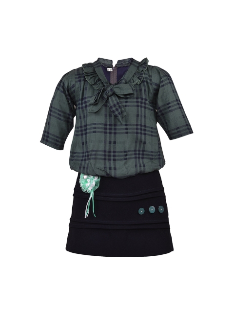 

Wish Karo Girls Green Checked A-Line Dress