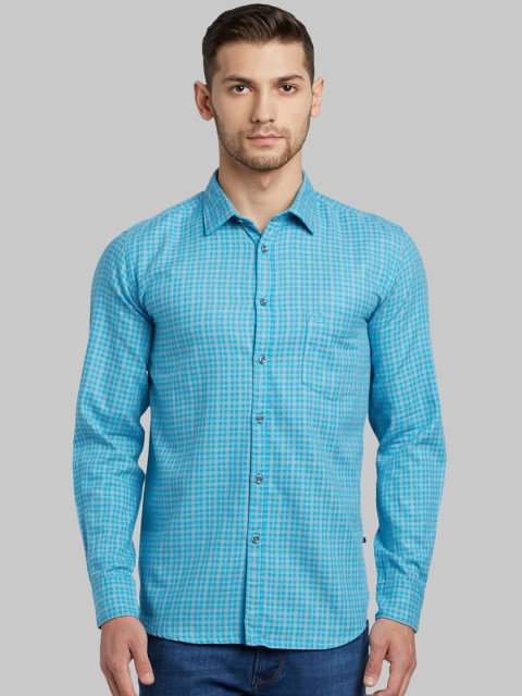 

Parx Men Turquoise Blue Slim Fit Checked Casual Shirt