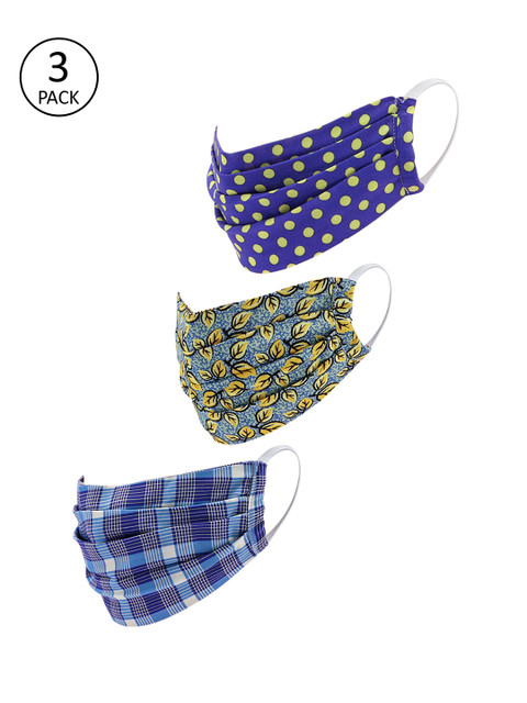 

LEGAL BRIBE Women Pack Of 3 Printed 3-Ply Reusable Cloth Masks, Blue