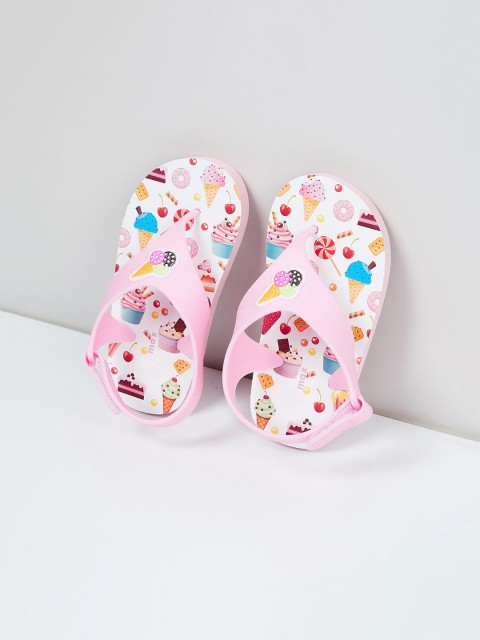 

max Girls Pink Printed Thong Flip-Flops
