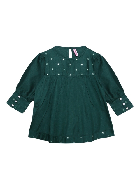 

Ishin DESIGNER STUDIO Girls Green Embroidered Top