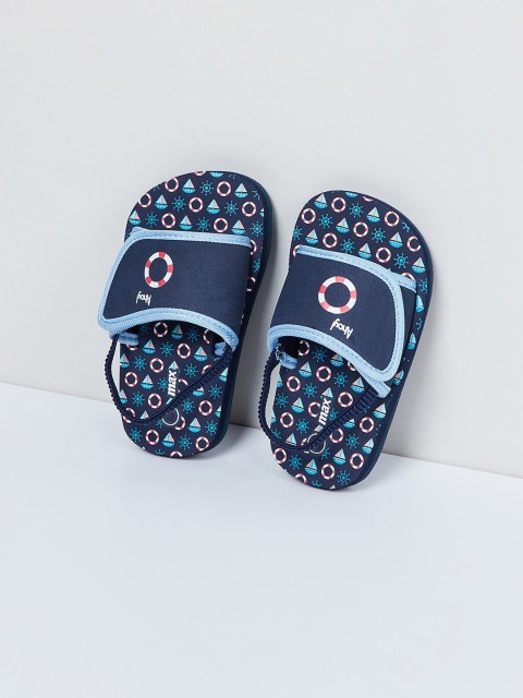 

max Boys Navy Blue Printed Sliders