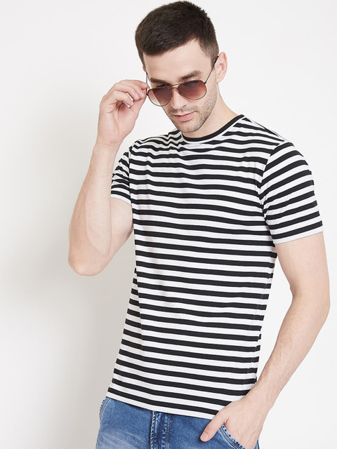 

GRITSTONES Men Black & White Striped Anti-Viral T-shirt