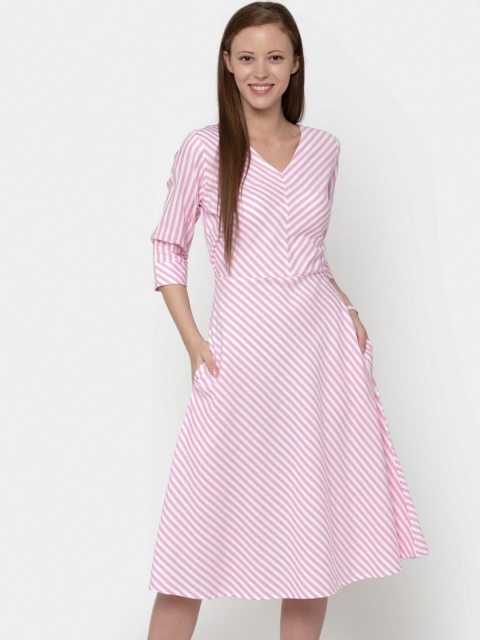 

CINNAMON CLOSET Women Pink Striped A-Line Dress