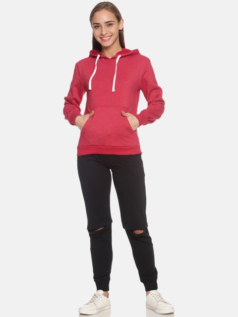 

Campus Sutra Women Red & Black Solid Hooded Tracksuit