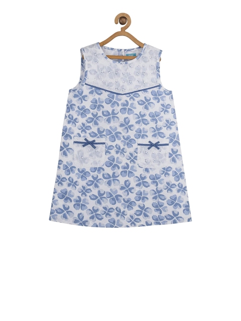 

Miyo Girls White & Blue Printed A-Line Dress