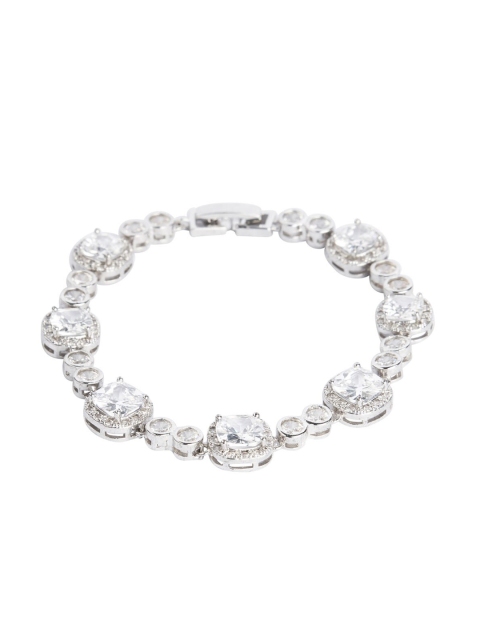 

shaze Silver-Toned Rhodium-Plated CZ-Studded Charm Bracelet