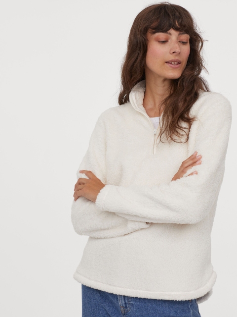 

H&M White Solid Faux Sheepskin Sweater