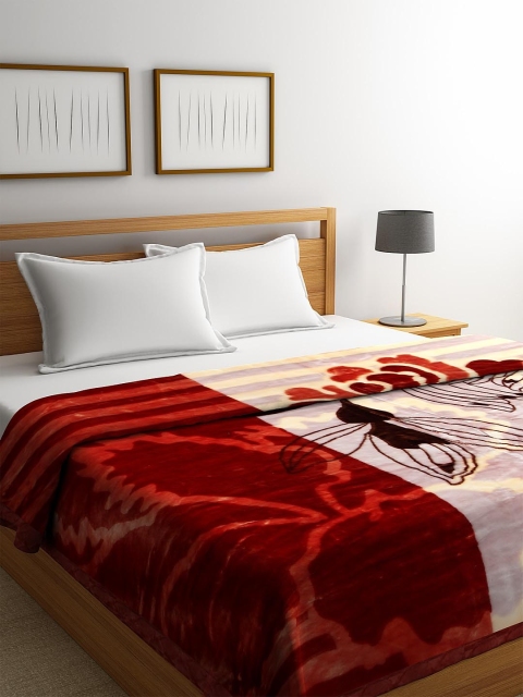 

KLOTTHE Red & Off-White Floral Heavy Winter 800 GSM Double Bed Blanket