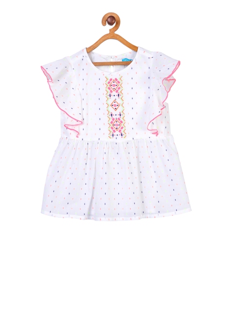 

Miyo Girls White Printed A-Line Pure Cotton Top