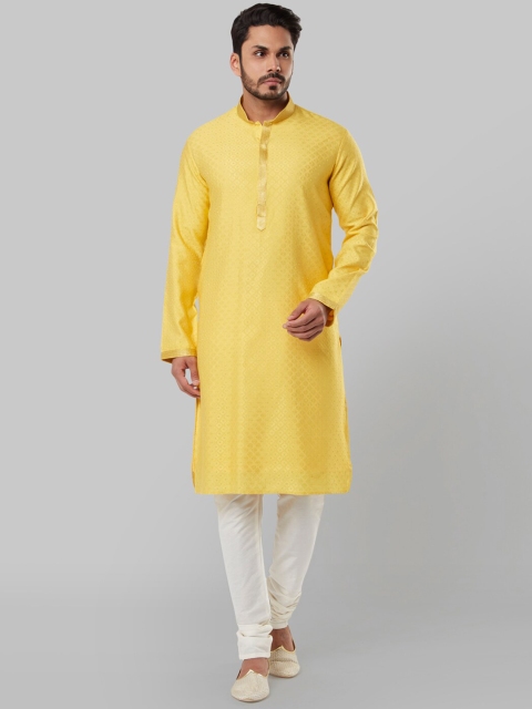

Ethnix by Raymond Men Yellow Solid Straight Kurta