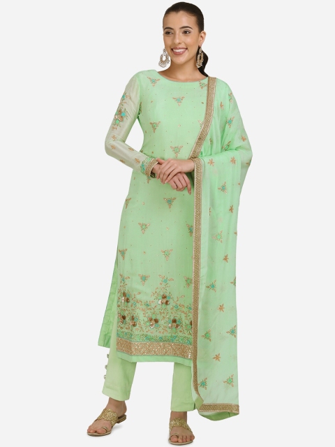 

Stylee LIFESTYLE Green & Gold-Toned Poly Chiffon Unstitched Dress Material
