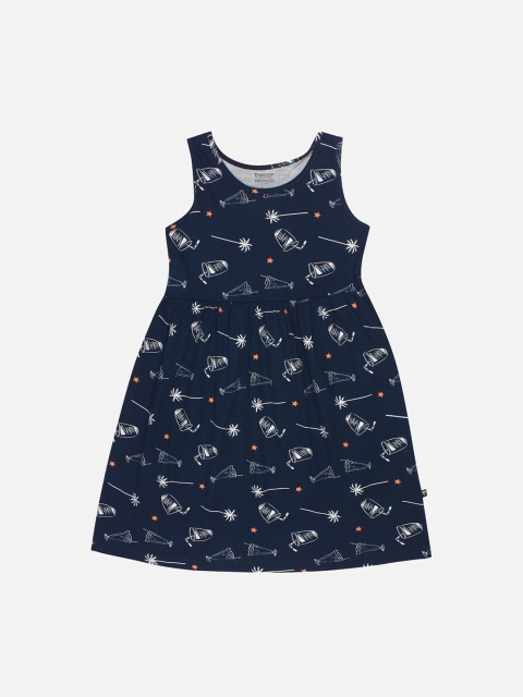 

PROTEENS Girls Navy Blue Printed Fit and Flare Dress