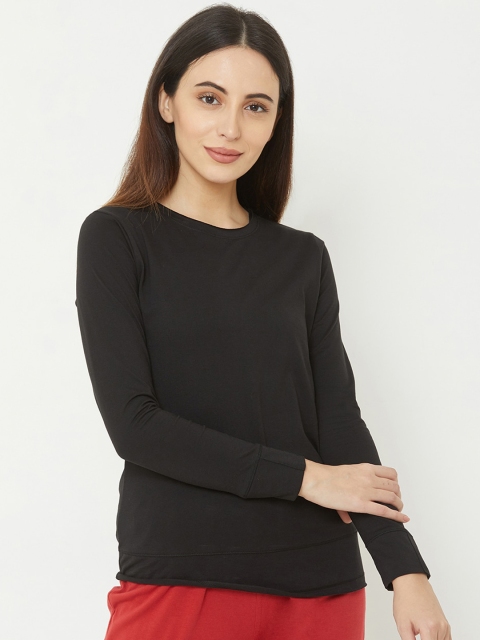 

Sweet Dreams Women Black Solid Round Neck Lounge T-shirt LFT-3650GT