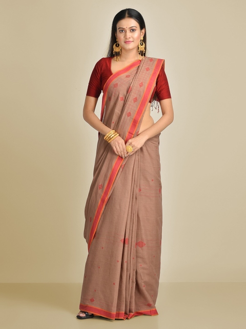 

Mitera Beige Pure Cotton Striped Taant Saree