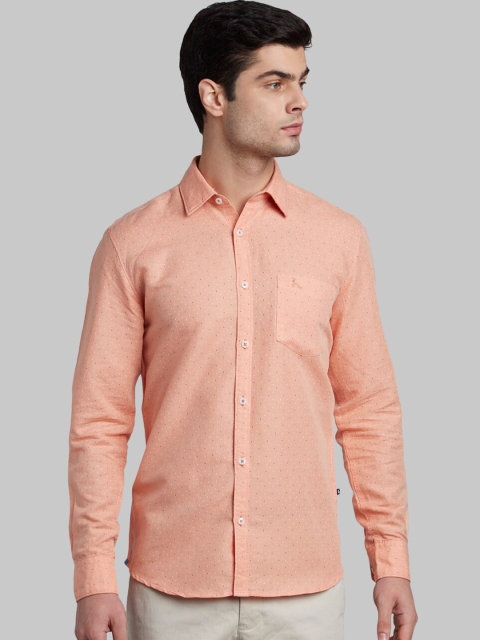 Parx Men Orange Slim Fit Printed Casual Shirt
