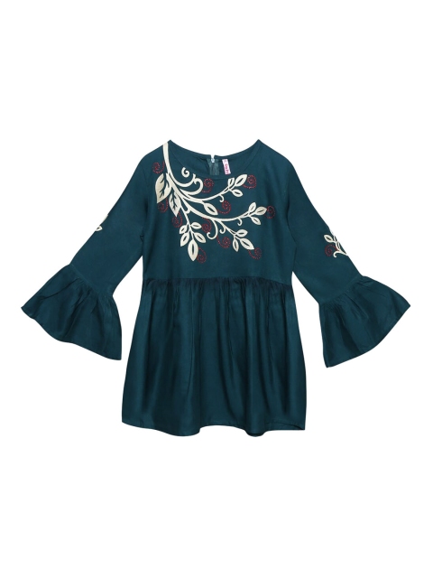 

Ishin DESIGNER STUDIO Girls Teal Green Embellished Cinched Waist Top