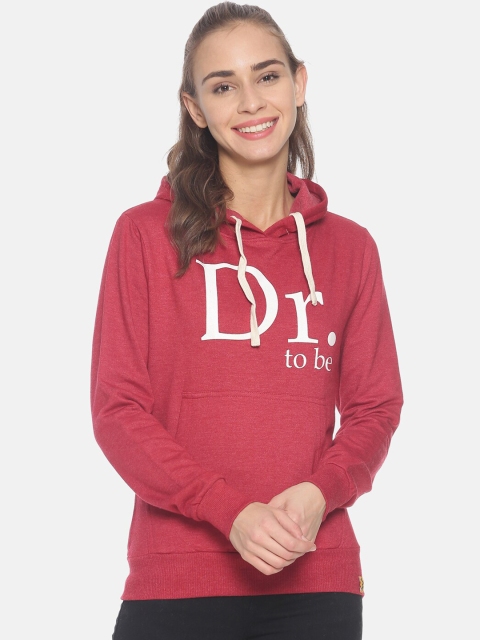 

Campus Sutra Women Red Printed Hooded Sweatshirt