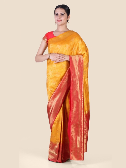 

CLAI WORLD Yellow & Gold-Toned Silk Blend Woven Design Arani Saree