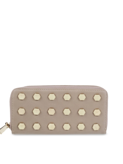 

Metro Women Beige & Muted Gold-Toned Embellished Zip Around Wallet