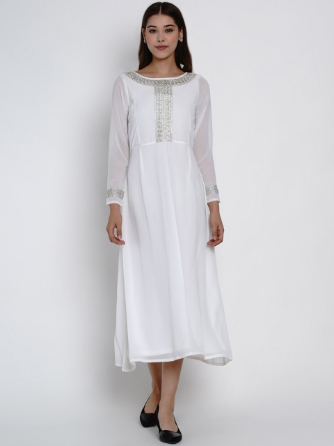

Texco Women White Embroidered Lace Fit and Flare Dress