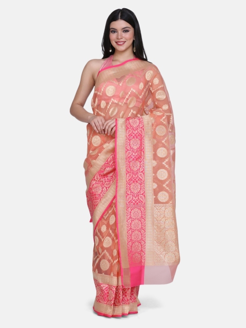 BOMBAY SELECTIONS Peach-Coloured & Gold-Toned Silk Blend Woven Design Banarasi Saree